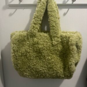 Green Faux Fur Tote Bag